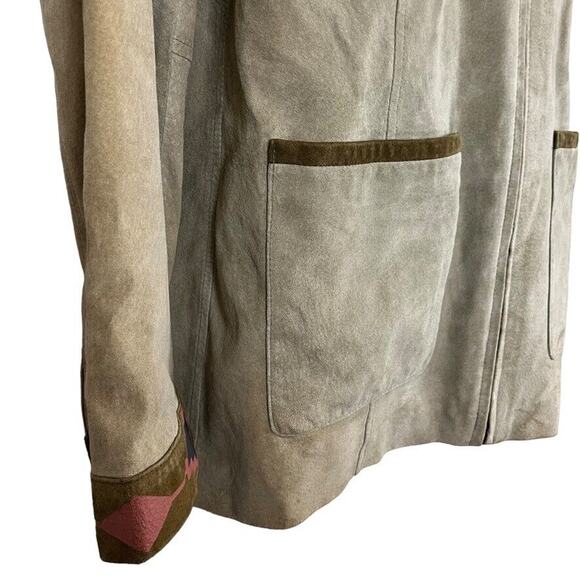 SFR Santa Fe Receations Suede Womens Aztec Western Beige Painted Coat Jacket L - Picture 4 of 16